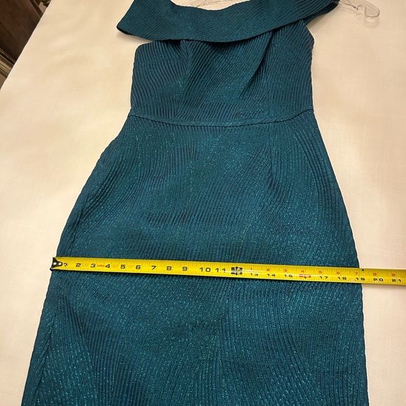 Teri Jon for Rickie Freeman Teal Off The Shoulder Long Dress Gown - Picture 14 of 14
